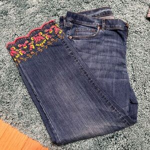 Loft—-Embroidered Blue Jeans